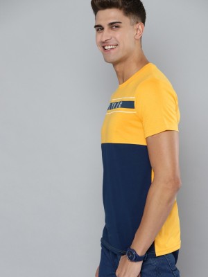 HERE&NOW Colorblock Men Round Neck Dark Blue, Yellow T-Shirt