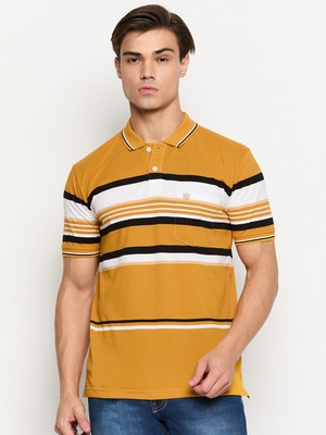 DUKE Striped Men Polo Neck Yellow T-Shirt