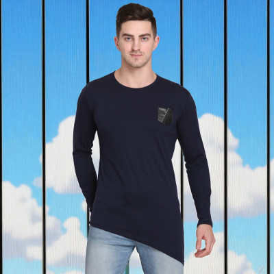Faricon Trending Solid Men Round Neck Dark Blue T-Shirt