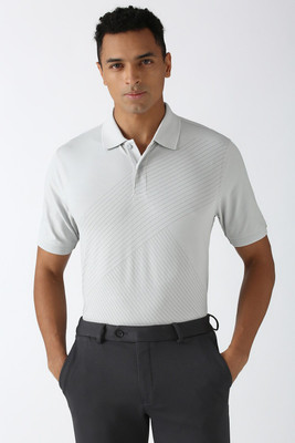 PETER ENGLAND Self Design Men Polo Neck White T-Shirt