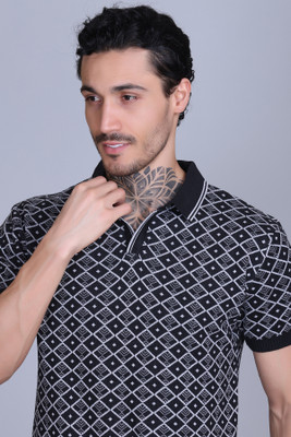 DZANT Checkered Men Polo Neck Black, White T-Shirt