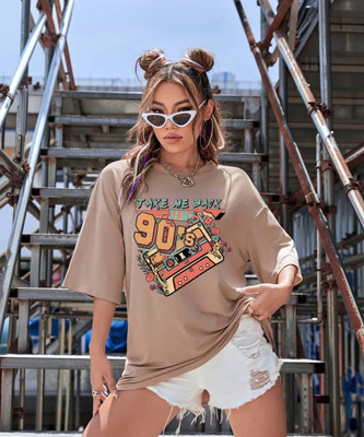 Christy World Graphic Print Women Round Neck Beige T-Shirt