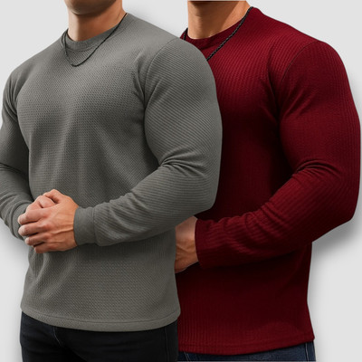 ZeenatFashion Self Design Men Round Neck Grey, Maroon T-Shirt