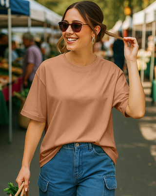 BEWAKOOF Solid Women Round Neck Brown T-Shirt