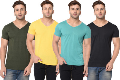 JB Jangoboy Solid Men V Neck Multicolor T-Shirt