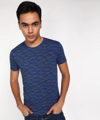 FLYING MACHINE Printed Men Round Neck Blue T-Shirt