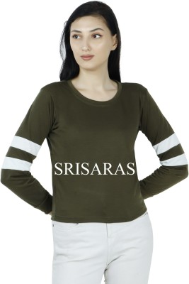 SriSaras Striped Women Round Neck Green T-Shirt