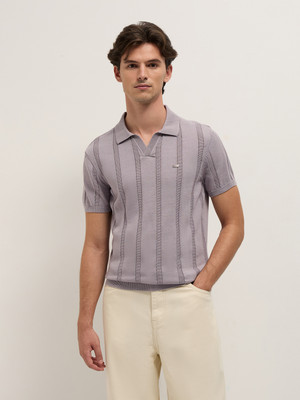 THE BEAR HOUSE Striped Men Polo Neck Purple T-Shirt