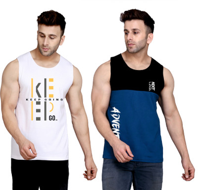 SLOWLORIS Printed Men Round Neck White, Black, Dark Blue T-Shirt