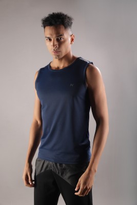 Force NXT Solid Men Round Neck Navy Blue T-Shirt