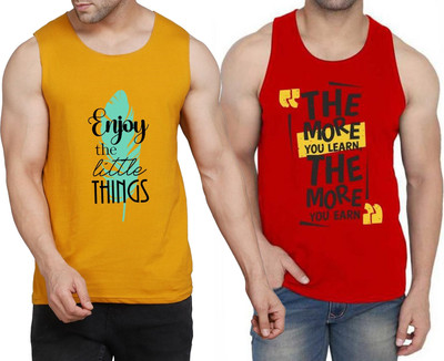 WOOSTRO Typography Men Round Neck Yellow, Red T-Shirt