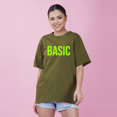Nusyl Printed, Typography Women Round Neck Green T-Shirt