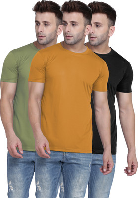 TQH Solid Men Round Neck Yellow, Light Green, Black T-Shirt