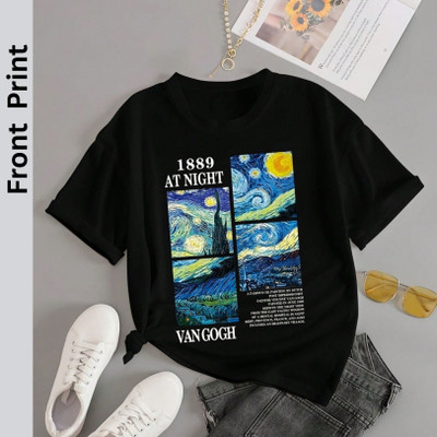 Tee culture store Typography, Printed, Graphic Print Women Round Neck Black T-Shirt