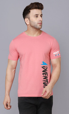 SLOWLORIS Typography Men Round Neck Pink T-Shirt
