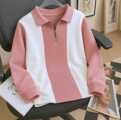 Try This Striped Men Zip Neck Pink T-Shirt