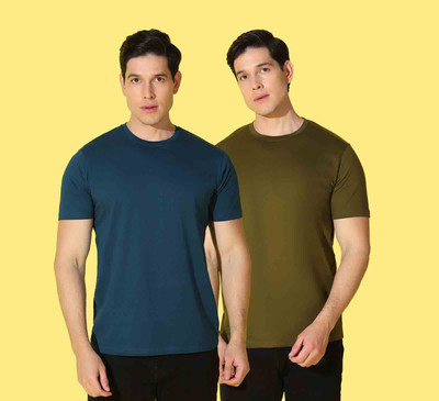 WOOSTRO Solid, Printed Men Round Neck Blue, Green T-Shirt