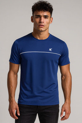 Klothinc Striped Men Round Neck Blue T-Shirt