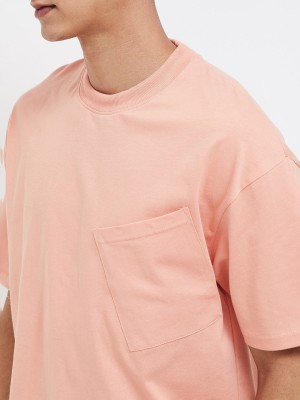 FORCA Solid Men Round Neck Pink T-Shirt