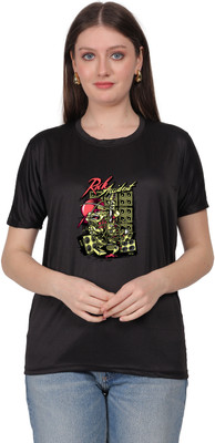Chaitali Printed Women Round Neck Black T-Shirt