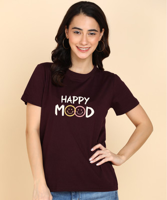 Adyavastram Typography Women Round Neck Maroon T-Shirt