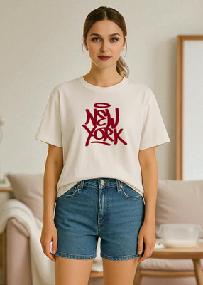 Elvia Printed Women Round Neck White T-Shirt