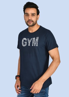 Burundi Blu Printed, Typography Men Round Neck Navy Blue T-Shirt