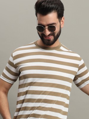 GETGOLF Striped Men Round Neck Brown T-Shirt