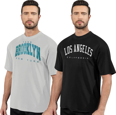 DIAZ Printed Men Round Neck Grey, Black T-Shirt