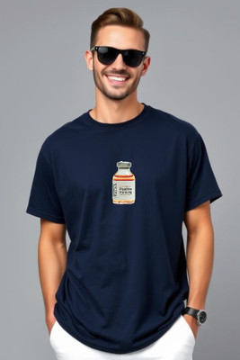 UrGear Printed Men Round Neck Navy Blue T-Shirt