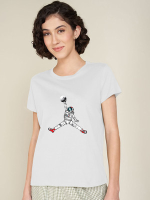 Blingmore Printed Women Round Neck White T-Shirt