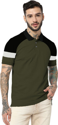 Leotude Colorblock Men Polo Neck Green T-Shirt