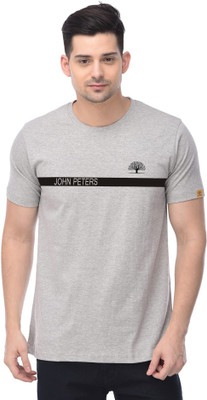 John Peters Colorblock Men Round Neck Grey T-Shirt
