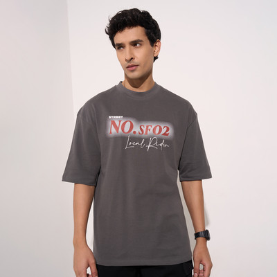 SF Jeans by Pantaloons Printed Men Round Neck Grey T-Shirt