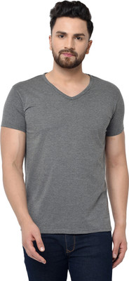 Moordale Fab Solid Men V Neck Grey T-Shirt