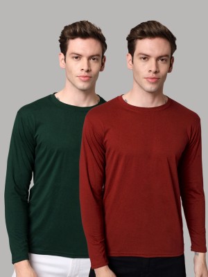 InkTees Solid Men Round Neck Green, Maroon T-Shirt