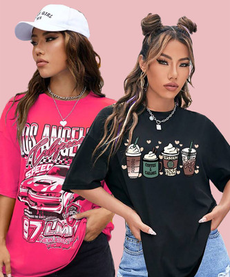 Christy World Printed Women Round Neck Multicolor T-Shirt