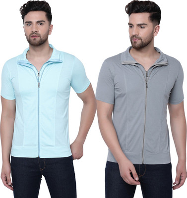 JB Jangoboy Solid Men Polo Neck Light Blue, Grey T-Shirt