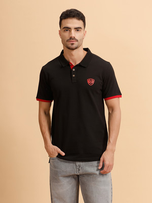 WROGN Solid Men Polo Neck Black T-Shirt