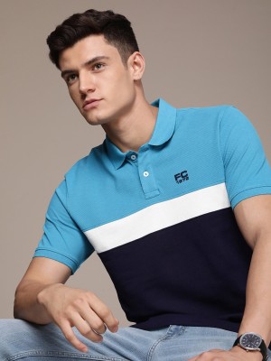 French Connection Colorblock Men Polo Neck Blue T-Shirt