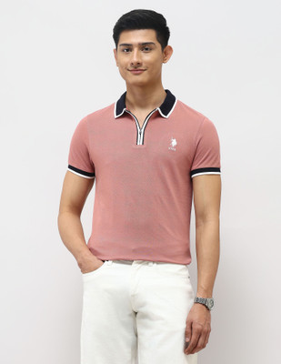 U.S. Polo Assn. Denim Co. Solid Men Polo Neck Orange T-Shirt