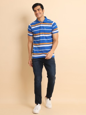 BERRYBLUES Striped Men Polo Neck Blue T-Shirt