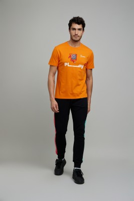 Celio Printed, Typography Men Round Neck Orange T-Shirt