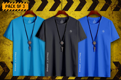 SUPERSQUAD Printed Men Round Neck Blue, Black T-Shirt