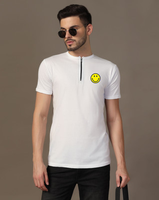 Lawful Casual Printed Men Mandarin Collar White T-Shirt