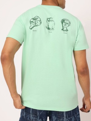 Kook N Keech Printed Men Round Neck Green T-Shirt