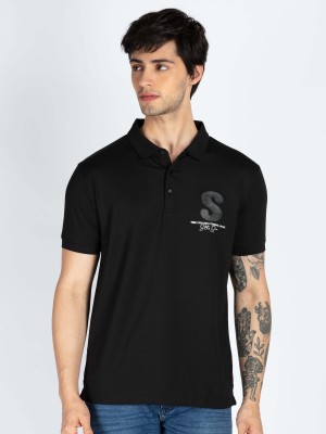 Status Quo Printed Men Polo Neck Black T-Shirt