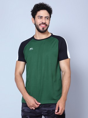 SHIV-NARESH Colorblock Men Round Neck Dark Green T-Shirt