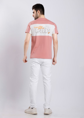 HIGHTRIBE Printed Men Round Neck Pink T-Shirt