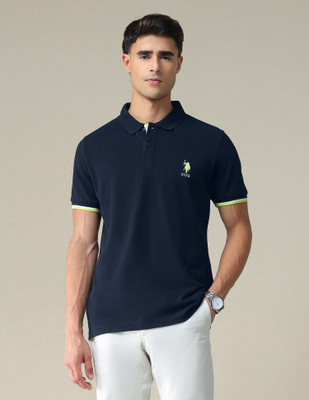 U.S. POLO ASSN. Solid Men Polo Neck Blue T-Shirt